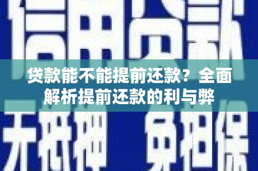 颍泉贷款能不能提前还款？全面解析提前还款的利与弊